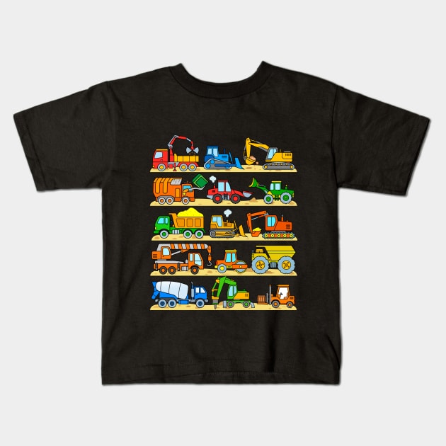 Construction Trucks Cement Truck Dozer Diggers Dumper Kids T-Shirt by samshirts